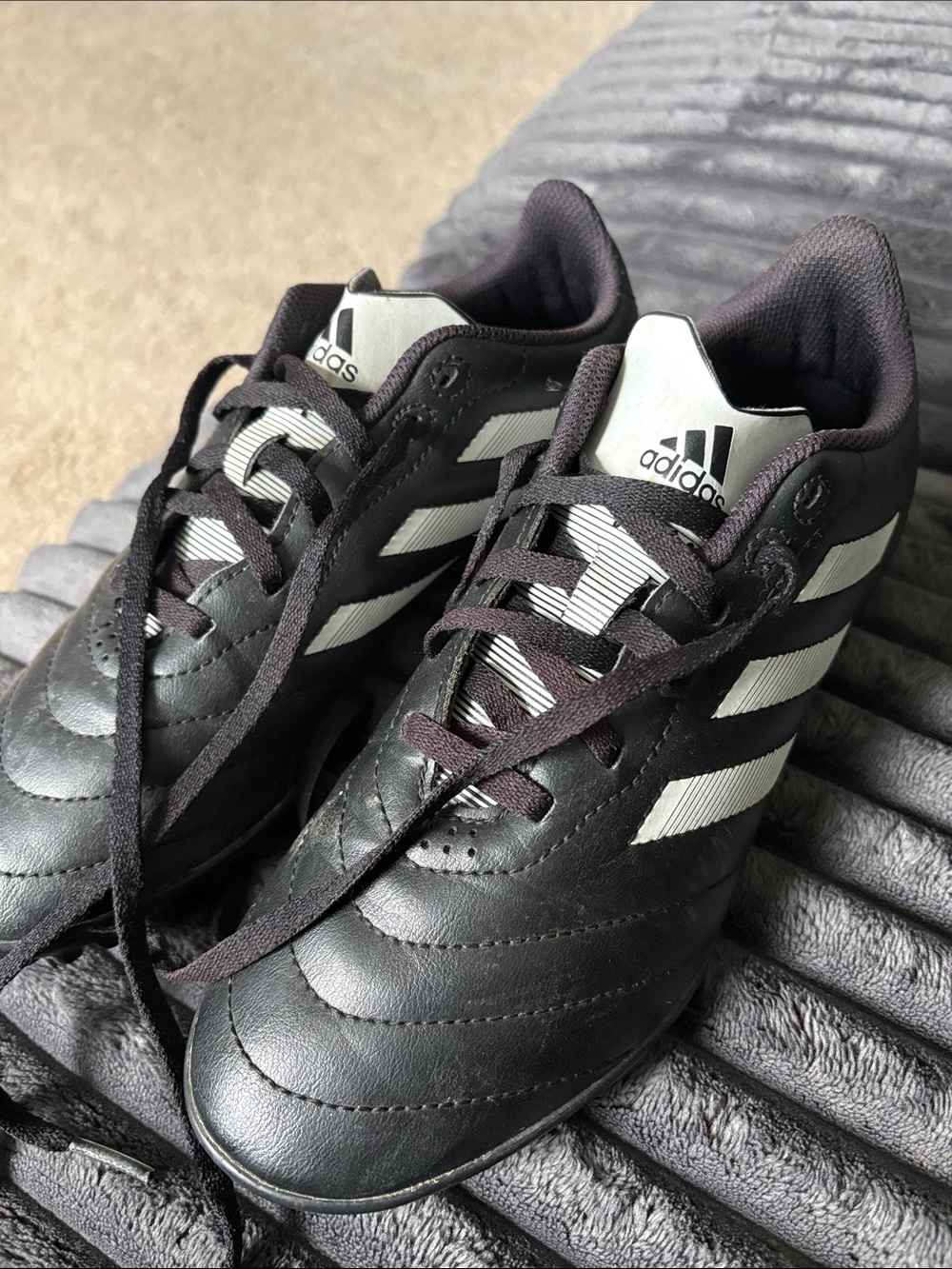 adidas Men’s Black Athletic Soccer Shoes with White Stripes